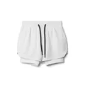 Detailed view of white double-layered athletic shorts for men with black drawstrings - M / Bottoms / White