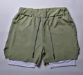 Men's double-layer athletic shorts in olive green with a breathable white inner lining - M / Bottoms / Light Army Green