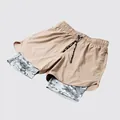 Men's tan quick-dry double-layer running shorts with camo inner lining for gym workout - M / Bottoms / Khaki