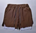 Men's brown double-layer athletic shorts featuring white liner for running and gym - M / Bottoms / Light Brown