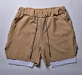 Men's double-layered athletic running shorts in khaki color with white lining and drawstrings - Light Khaki