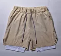 Men's double-layer running shorts in beige with white inner liner - Light Beige