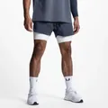 Quick-dry double-layer sports shorts for men in dark blue with white mesh lining - M / Bottoms / Navy Blue