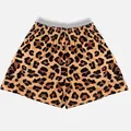 Detailed texture of leopard print mesh basketball shorts in a relaxed high street style. - S / Bottoms / Yellow Leopard
