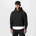 Detailed macro view of black oversized hooded tracksuit set on professional male model - S / Top And Bottom / Black