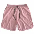 Pink men's quick-dry sports shorts featuring drawstring elastic waist for gym and running - S / Bottoms / Pink