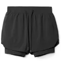 Men's double-layer quick-dry sports shorts in black for running and workouts - Black