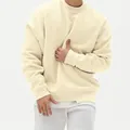 Sudadera de cuello redondo crema oversize con cómodo diseño de hombros caídos - M / Tops / Beige