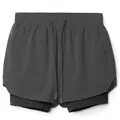 Men's dark grey double-layer sports shorts with adjustable drawstring for gym running - Black and Gray