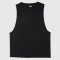 Detailaufnahme eines schwarzen Baumwoll-Muskelshirts für Herrensport und Fitness. - M / Top (SCULPTED) / Schwarz