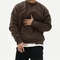 Sudadera marrón de cuello redondo oversize con hombros caídos y detalle de costura moda - Marrón