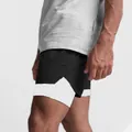 Professional men's double-layer quick-dry athletic shorts in black and white finish - Black and White