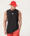 Close-up of a muscular man wearing a black sleeveless fitness tank top with a chest logo. - S / Tops / Black (White Label)