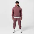 Full view of a men's maroon sports tracksuit featuring a 320g cotton hoodie and sweatpants. - S / Top And Bottom / Fuschia