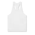 Professional men's white cotton muscle fitness Y-back stringer tank top with side splits - S / Tops / White