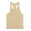Men's breathable beige cotton racerback gym tank top featuring side slit details - S / Tops / Khaki