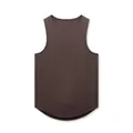 Detail of men's breathable mesh athletic tank top with curved hem in dark brown. - Brown