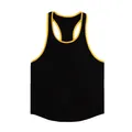 Heren sport fitness tanktop in zwart-geel katoenmix ademende gymkleding sportshirt - Zwart Gele Rand