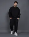 Vue d'ensemble de l'ensemble sweat-shirt à col rond doublé de polaire et jogging noir. - S / Haut Et Bas / Noir