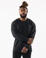 Men's loose black long-sleeve sports T-shirt for outdoor fitness and running activities - S / Tops / Black