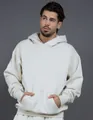 Men's oversized off-white fleece hoodie with drop shoulder and front pocket detail - S / Tops / White