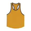Sportieve heren tanktop met racerback in mosterdgeel met zwarte bies voor fitness en hardlopen - Geel Zwarte Rand