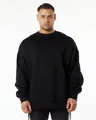 Gedetailleerd overzicht van zwart 400g crewneck sweatshirt met losse verlaagde schouderpas - S / Tops / Zwart