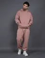 Oversized mauve fleece hoodie and sweatpants set on model for a stylish casual look - S / Top And Bottom / Pink