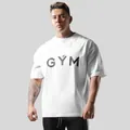 Men's oversized white gym t-shirt with crew neck for fitness and bodybuilding - White (GYM Print)