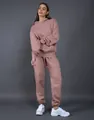 Full-length view of dusty rose oversized 400G fleece hoodie and jogger set for women - Pink