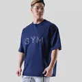 Men's oversized navy blue fitness t-shirt with GYM chest print for workout training - Navy Blue (GYM Print)