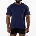 Oversized navy blue mens athletic round neck t-shirt for bodybuilding and gym training - Navy Blue Solid