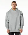 Men's heavyweight grey fleece pullover hoodie with kangaroo pocket in relaxed fit - S / Tops / Heather Grey
