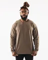Vorderansicht des übergroßen braunen Langarm-Sport-T-Shirts für Herren aus Baumwolle. - Braun