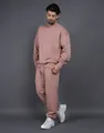 Conjunto de chándal rosa para hombre con sudadera de cuello redondo y pantalón holgado - Rosa