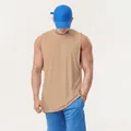Lockerer beiger Fitness-Tanktop mit Seitenschlitzen für Herren zum Laufen und Training - S / Oberteile / Khaki