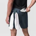 Vista detallada de pantalones cortos deportivos para hombre con bolsillo y lazo para toalla - S / Bottoms / Azul marino