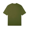 Detail shot of olive green loose fit cotton t-shirt with side split hem design - S / Tops / Olive Green