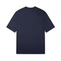 Front detail of a navy blue oversized men's cotton t-shirt with a classic crew neck. - S / Tops / Navy Blue