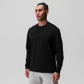 Vista frontale della t-shirt da uomo a manica lunga nera con girocollo per fitness - Taglia S / Top / Nero