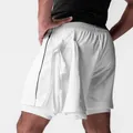 Vista trasera detallada de pantalones cortos deportivos de malla de doble capa para hombre con lazo - S / Bottoms / Blanco