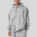 Oversized grey 400G heavyweight fleece hooded sweatshirt for men in a minimalist style - Heather Grey