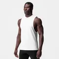 Detailed view of men's white muscle tank top with wide armholes for gym and fitness - S / Tops / White
