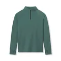 Detail of dark green men's athletic compression shirt with half-zip and thumbholes - XS / Tops / Dark Green