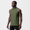 Side view of olive green men's muscle tank top showing wide armhole and athletic fit - Olive Green
