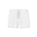 Detail of white quick-dry mesh athletic shorts featuring drawstring and zipper pockets - S / Bottoms / White