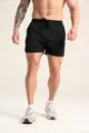 Detail of men's quick-dry black fitness sports shorts with elastic waist and drawstring - S / Bottoms / Black