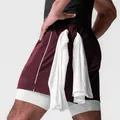 Vista detallada de pantalones cortos deportivos de doble capa con bucle para toalla - S / Bottoms / Burdeos