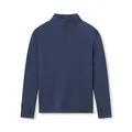 Men's navy half-zip athletic long sleeve shirt with thumbholes for fitness workout - Navy Blue