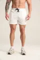 Detail shot of men's white mesh quick-dry sports shorts with adjustable drawstring. - S / Bottoms / White